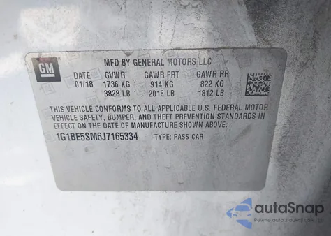 2018 Chevrolet Cruze Lt Auto из США, поврежденный, VIN 1G1BE5SM6J7165334